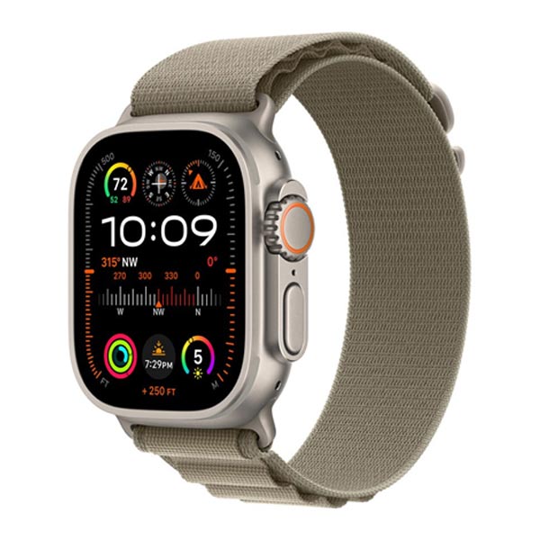 Apple Watch Ultra 2 GPS + Cellular, 49mm Titanium Case with Olive Alpine Loop - Medium