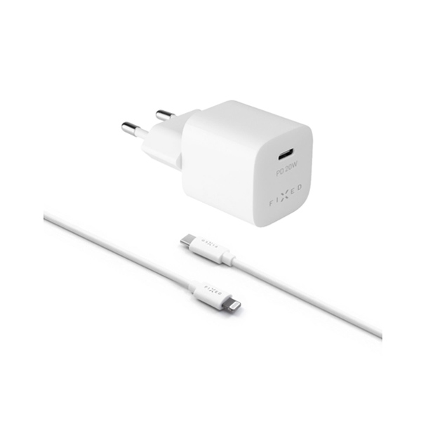 FIXED Mini charger set s rozhraním USB-C andUSB-C/Lightning, PD, MFI, 1 m, 20W, bílá - OPENBOX (Rozbalené zboží s plnou zárukou)