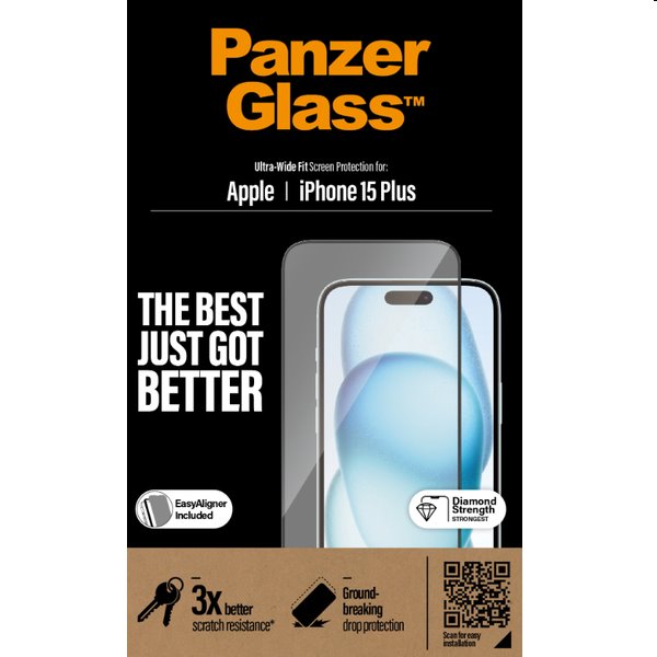 Ochranné sklo PanzerGlass UWF s aplikátorem pro Apple iPhone 15 Plus, černé