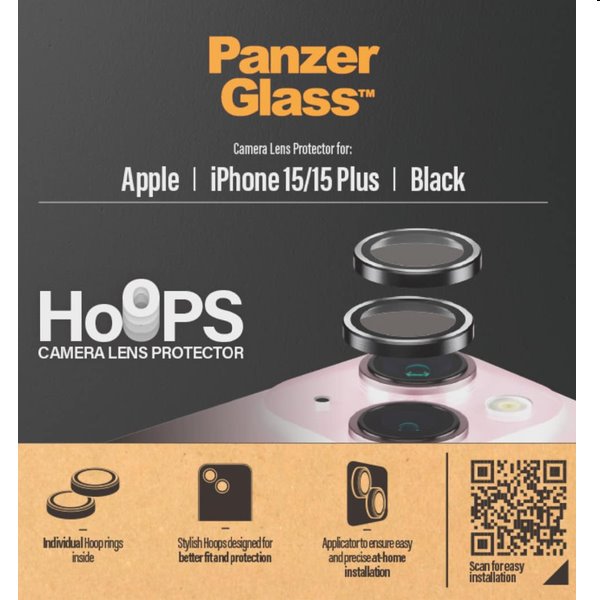 PanzerGlass Ochranný kryt objektivu fotoaparátu Hoops pro Apple iPhone 15/15 Plus, černá
