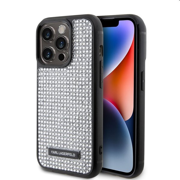 Pouzdro Karl Lagerfeld Rhinestone Plate Metal Logo pro Apple iPhone 15 Pro, silver Pouzdro Karl Lagerfeld Rhinestone Plate Metal Logo pro Apple iPhone 15 Pro, silver