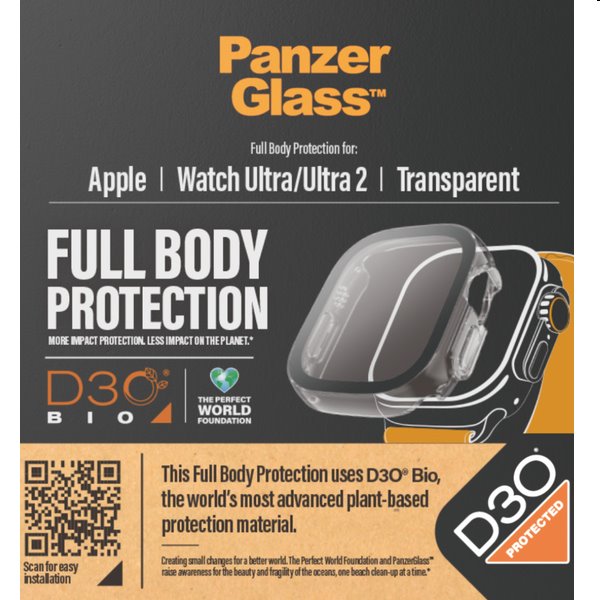 Tvrzené sklo Full Body D3O PanzerGlass pro Apple Watch Ultra/Ultra 2, clear
