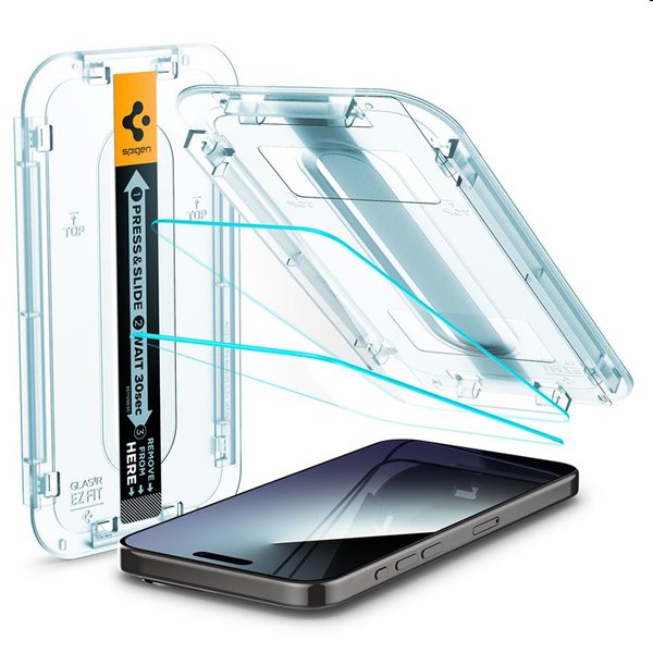 Tvrzené sklo Spigen tR ez Fit pro Apple iPhone 15 Pro Max, 2 kusy