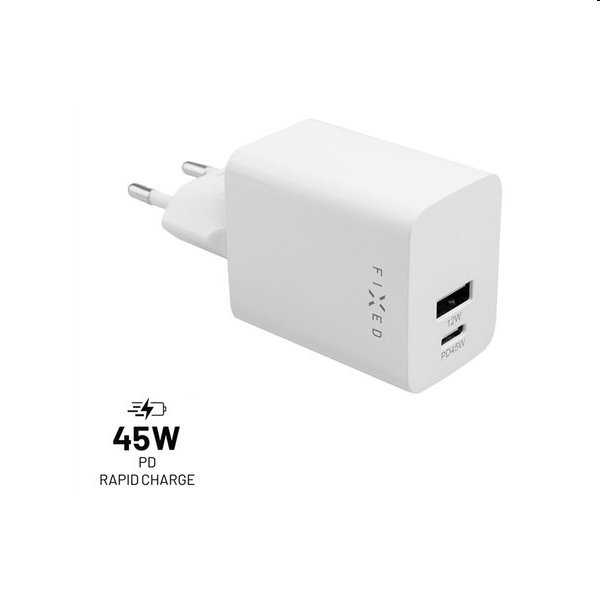 FIXED Mini Síťová nabíječka USB-C/USB, 45W, bílá