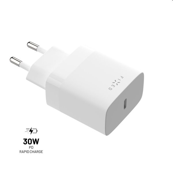 FIXED Síťová nabíječka s USB-C, PD, 30W, bílá