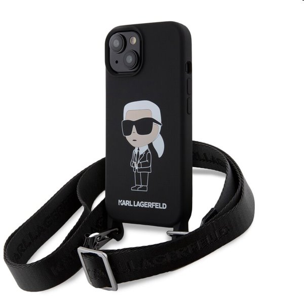Karl Lagerfeld Liquid Silicone Crossbody Ikonik pro Apple iPhone 15, černé