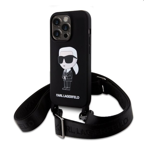 Karl Lagerfeld Liquid Silicone Crossbody Ikonik pro Apple iPhone 15 Pro Max, černé