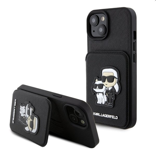 Pouzdro Karl Lagerfeld PU Saffiano Card Slot Stand Karl and Choupette pro Apple iPhone 15, černé