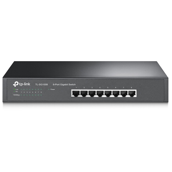 TP-Link TL-SG1008, 8 port Gigabit Desktop/Rack Switch, 8x 10/100/1000M RJ45 ports, 13" rack-mountable, steel case