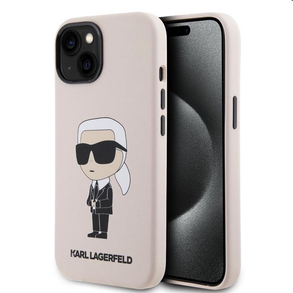 Zadní kryt Karl Lagerfeld Liquid Silicone Ikonik NFT pro Apple iPhone 15, růžové