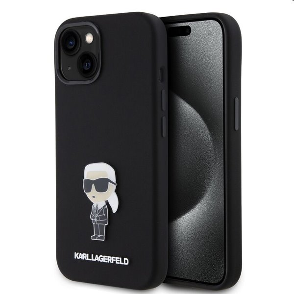 Zadní kryt Karl Lagerfeld Liquid Silicone Metal Ikonik pro Apple iPhone 15, černé