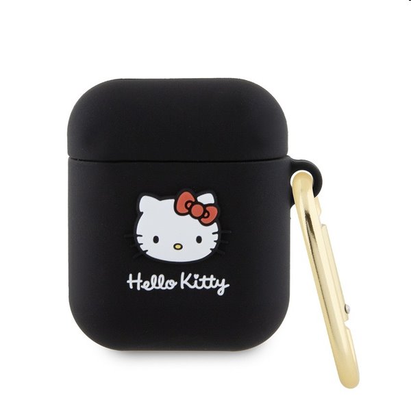 Hello Kitty Liquid Silicone 3D Kitty Head Logo obal pro Apple AirPods 1/2, černý