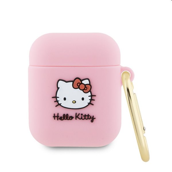 Hello Kitty Liquid Silicone 3D Kitty Head Logo obal pro Apple AirPods 1/2, růžové