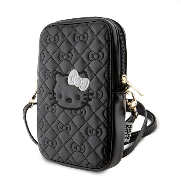 Hello Kitty PU Leather Quilted Pattern Kitty Head Logo Phone Bag, black