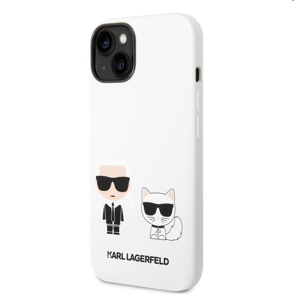 Pouzdro Karl Lagerfeld and Choupette Liquid Silicone pro Apple iPhone 14, biele