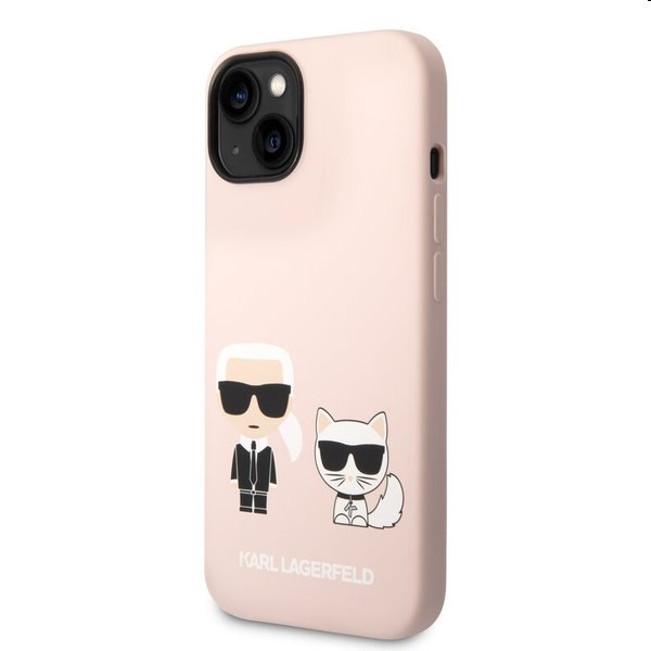Pouzdro Karl Lagerfeld MagSafe Liquid Silicone Karl and Choupette pro Apple iPhone 14, růžové