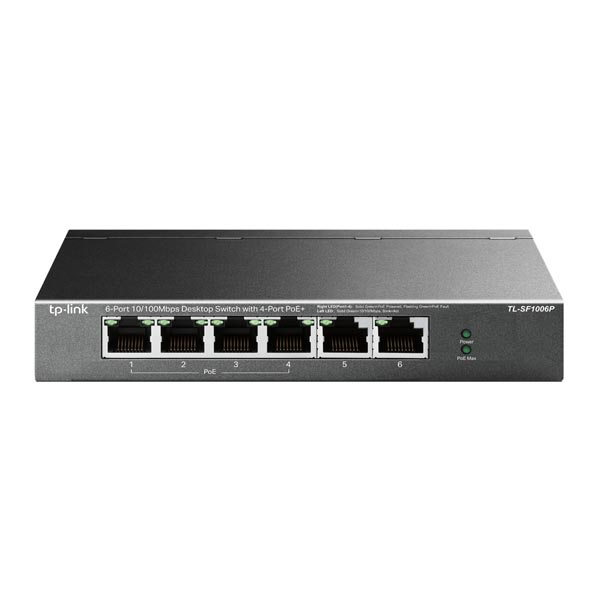 TP-Link TL-SF1006P, 6-Port 10/100 Mbps Desktop Switch with 4-Port PoE, 4x 10/100 Mbps PoE Ports, 2x 10/100 Mbps Non-Po TP-Link TL-SF1006P, 6-Port 10/100 Mbps Desktop Switch with 4-Port PoE, 4x 10/100 Mbps PoE Ports, 2x 10/100 Mbps Non-Po