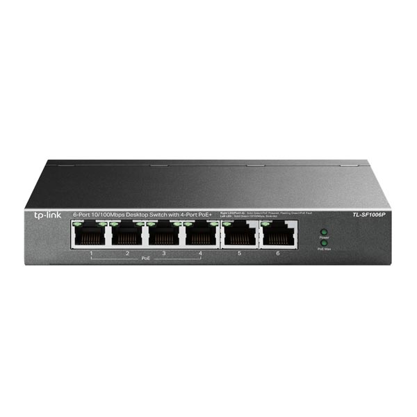 TP-Link TL-SF1006P, 6-Port 10/100 Mbps Desktop Switch with 4-Port PoE, 4x 10/100 Mbps PoE Ports, 2x 10/100 Mbps Non-Po