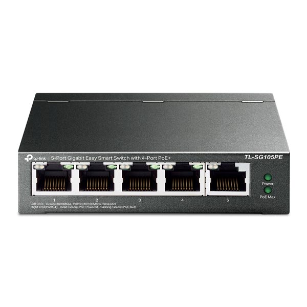 tp-link TL-SG105PE, 5-Port Gigabit Easy Smart Switch with 4-Port PoE, 4× Gigabit PoE Ports, 1x Gigabit Non-PoE Ports