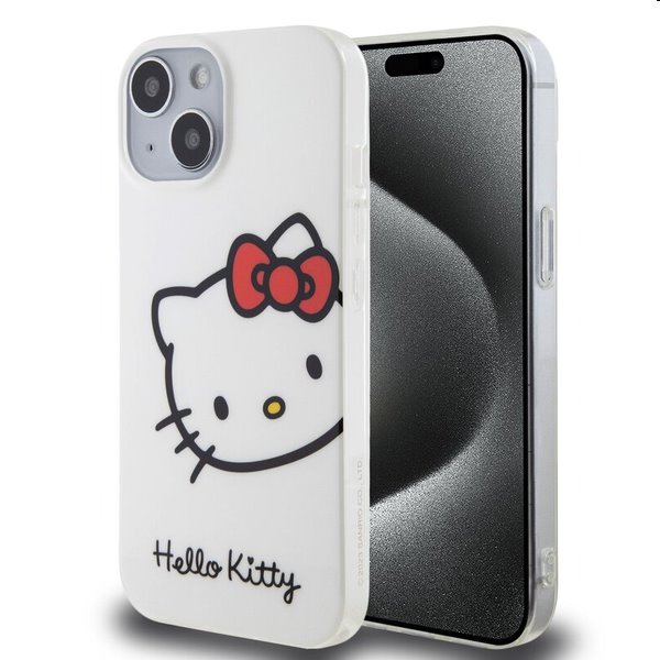 Zadní kryt Hello Kitty IML Head Logo pro Apple iPhone 15, bílé