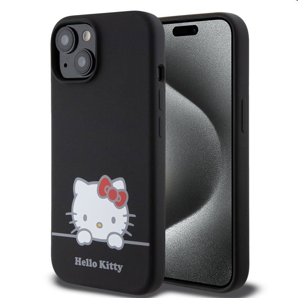 Zadní kryt Hello Kitty Liquid Silicone Daydreaming Logo pro Apple iPhone 15, černé