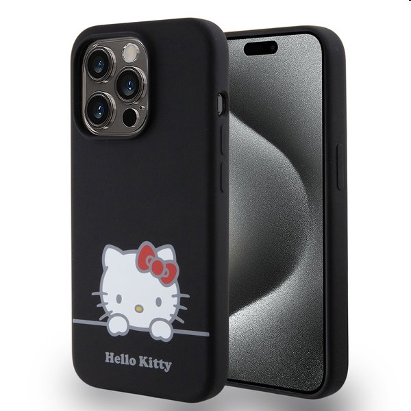 Zadní kryt Hello Kitty Liquid Silicone Daydreaming Logo pro Apple iPhone 15 Pro Max, černé