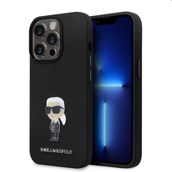 Zadní kryt Karl Lagerfeld Liquid Silicone Metal Ikonik pro Apple iPhone 15 Pro, černé