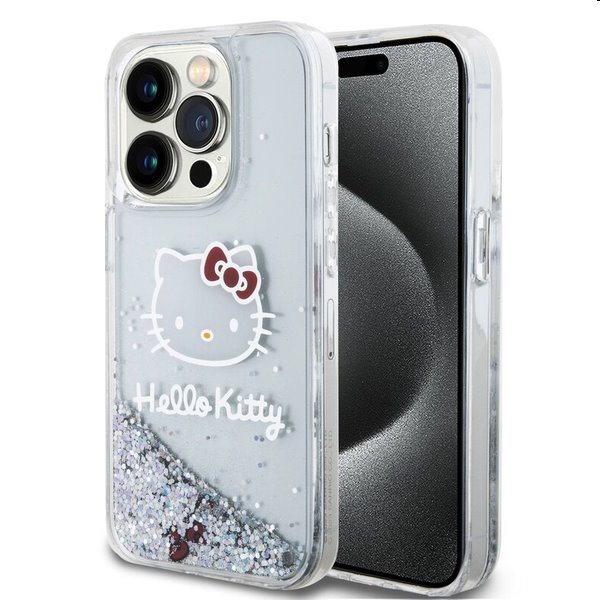 Zadní krytHello Kitty Liquid Glitter Electroplating Head Logo pro Apple iPhone 15 Pro, transparentní