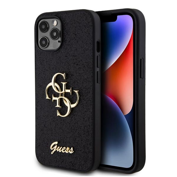 Guess PU Fixed Glitter 4G Metal Logo Zadní Kryt pro iPhone 12/12 Pro, black