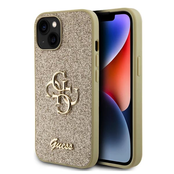 Guess PU Fixed Glitter 4G Metal Logo Zadní Kryt pro iPhone 13 gold Guess PU Fixed Glitter 4G Metal Logo Zadní Kryt pro iPhone 13 gold