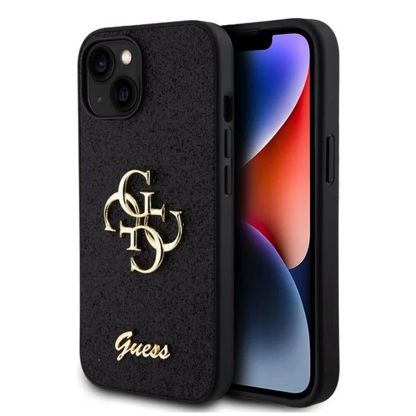 Guess PU Fixed Glitter 4G Metal Logo Zadní Kryt pro iPhone 15, black Guess PU Fixed Glitter 4G Metal Logo Zadní Kryt pro iPhone 15, black