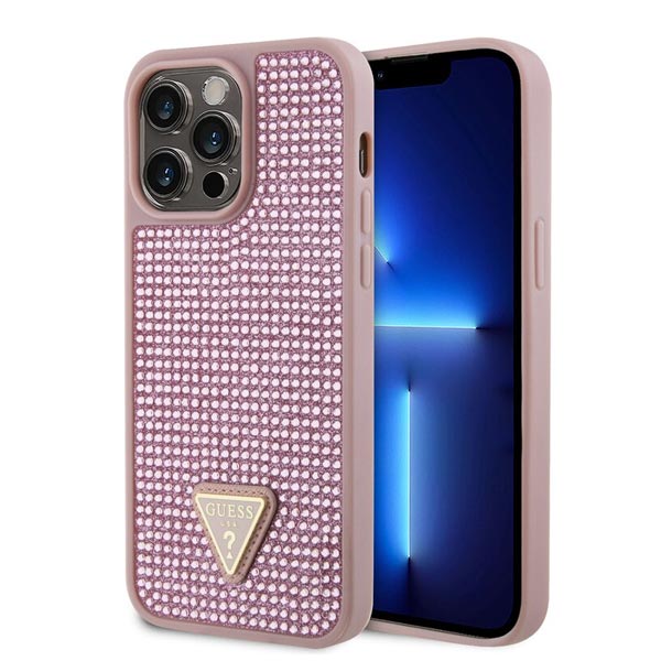 Guess Rhinestones Triangle Metal Logo Kryt pro iPhone 15 Pro Max, růžové Guess Rhinestones Triangle Metal Logo Kryt pro iPhone 15 Pro Max, růžové
