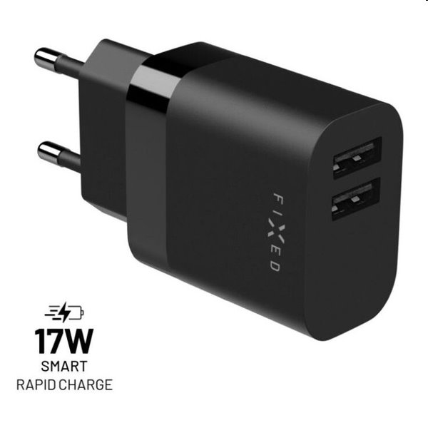 FIXED Síťová nabíječka Smart Rapid Charge se 2 x USB, 17W, černá