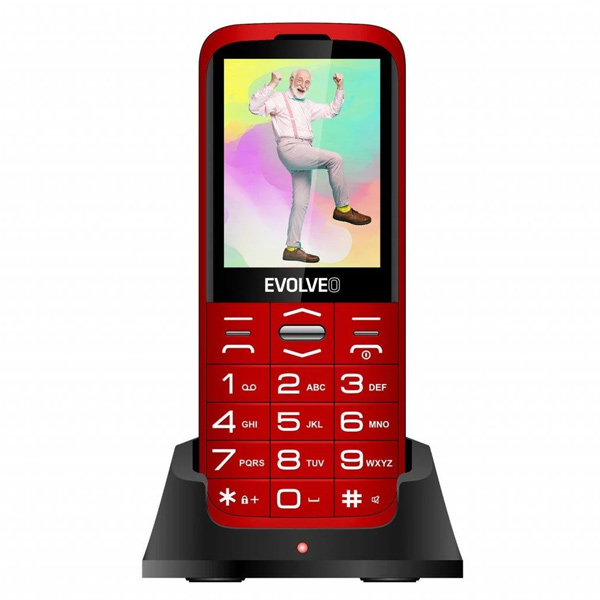 Evolveo EasyPhone XO, mobilní telefon pro seniory s nabíjecím stojanem, červený