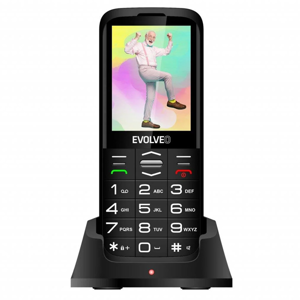 Evolveo EasyPhone XO, mobilní telefon pro seniory s nabíjecím stojanem, černý