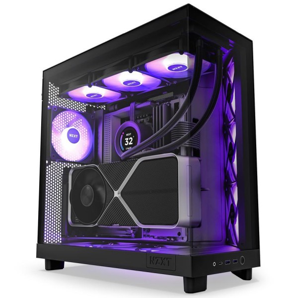 NZXT case H6 Flow RGB / 3x120 mm fan / tempered glass / mesh panel / black NZXT case H6 Flow RGB / 3x120 mm fan / tempered glass / mesh panel / black