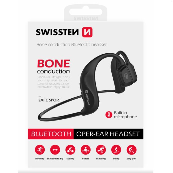 Swissten Bluetooth Earbuds bone conduction, black - OPENBOX (Rozbalené zboží s plnou zárukou)