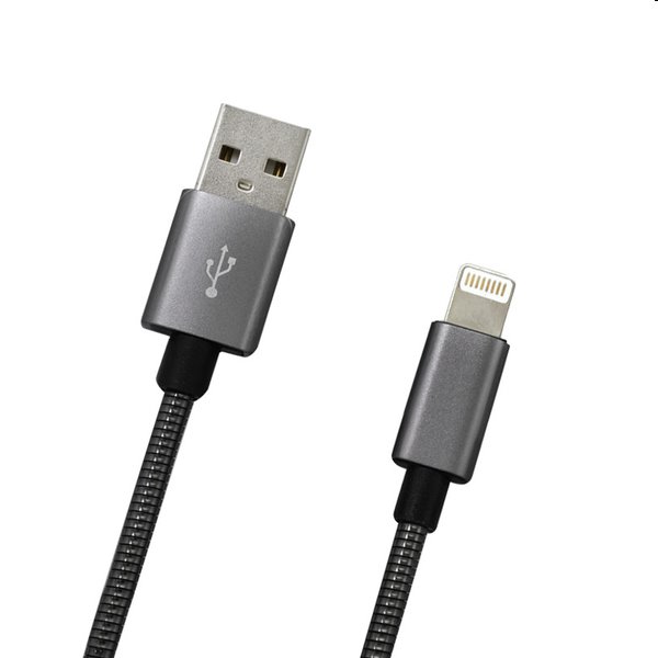 Levně MobilNET Datový a nabíjecí kabel USB/Lightning, 2A, 1m, šedý