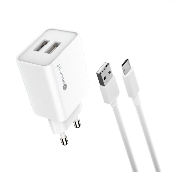 Sturdo Síťová nabíječka 3A, PD, 20W, USB QC + nabíjecí kabel USB/microUSB, bílá