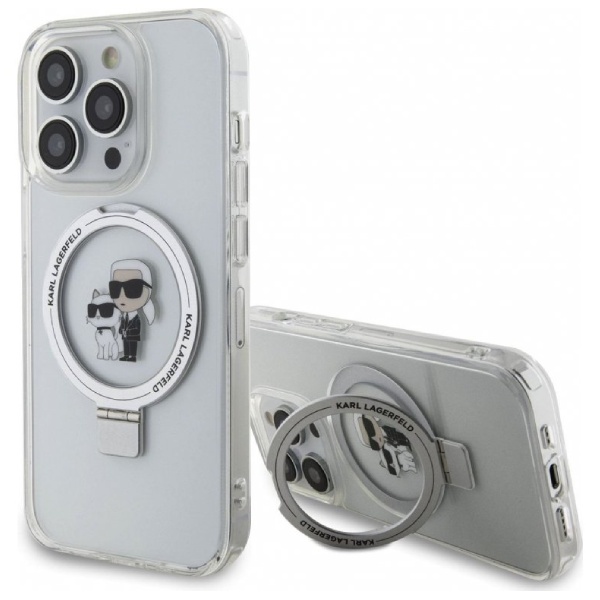 Levně Zadní kryt Karl Lagerfeld Ringstand Karl and Choupette MagSafe pro iPhone 14 Pro Max, bílý