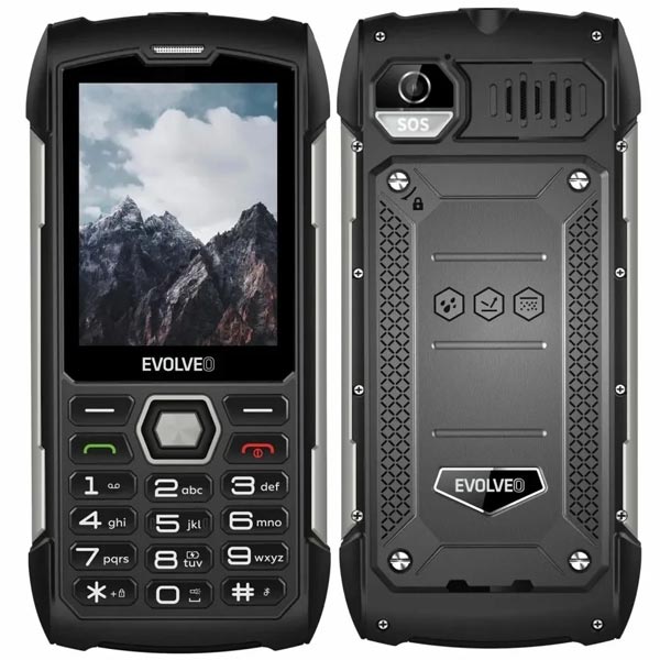 EVOLVEO StrongPhone H1, vodotěsný odolný Dual SIM telefon, černá-stříbrná