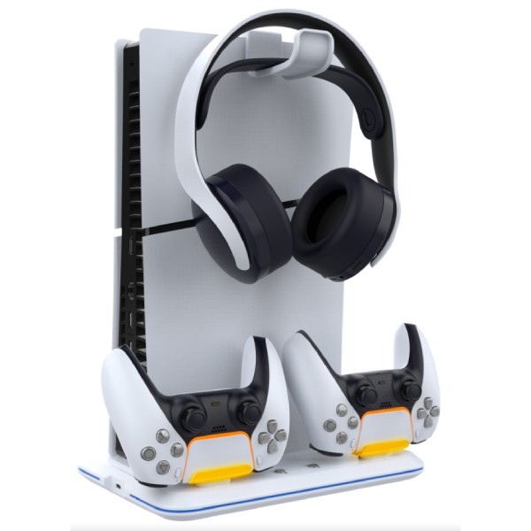 iPega P5S020W nabíjecí stojan s RGB a chlazením pro PlayStation 5 Slim, bílá