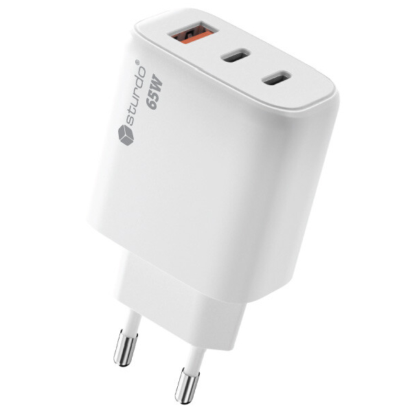 Sturdo Síťová nabíječka GaN 65W 2xPD+QC3.0, bílá Sturdo Síťová nabíječka GaN 65W 2xPD+QC3.0, bílá