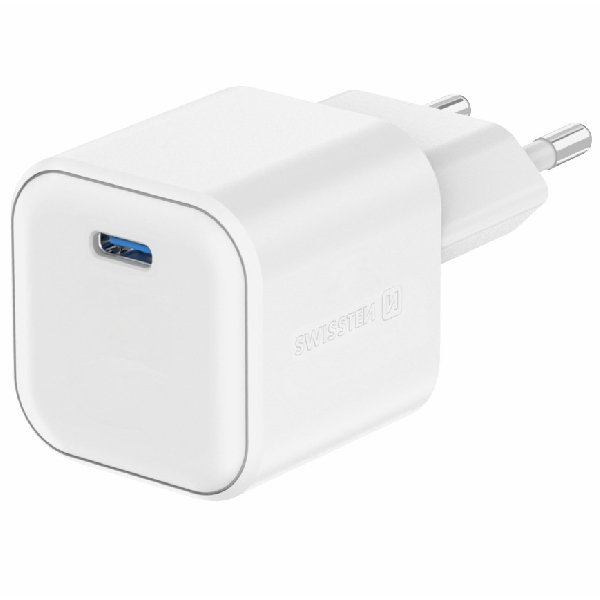 SWISTEN síťový adaptér GaN 1x USB-C 20 W PD, bílý SWISTEN síťový adaptér GaN 1x USB-C 20 W PD, bílý