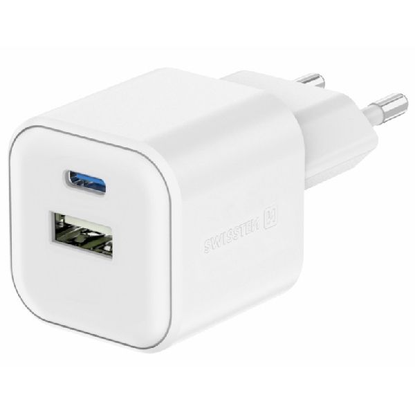 SWISTEN síťový adaptér GaN 1x USB-C 35 W PD + 1x USB-A 27 W QC, bílý