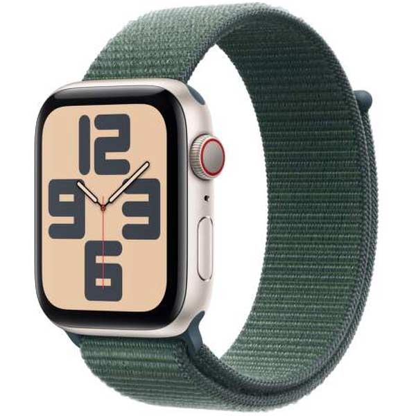 Apple Watch SE GPS + Cellular 40mm Starlight Aluminium Case with Lake Green Sport Loop Apple Watch SE GPS + Cellular 40mm Starlight Aluminium Case with Lake Green Sport Loop