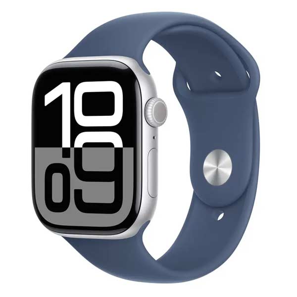 Apple Watch Series 10 GPS 46mm stříbrný hliník s denimovým sportovním řemínkem - M/L Apple Watch Series 10 GPS 46mm stříbrný hliník s denimovým sportovním řemínkem - M/L
