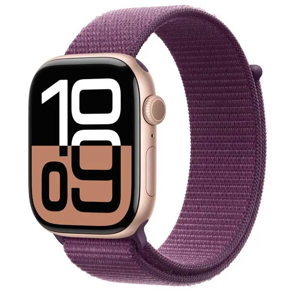 Apple Watch Series 10 GPS + Cellular 42mm Rose Gold Aluminium Case with Plum Sport Loop Apple Watch Series 10 GPS + Cellular 42mm Rose Gold Aluminium Case with Plum Sport Loop