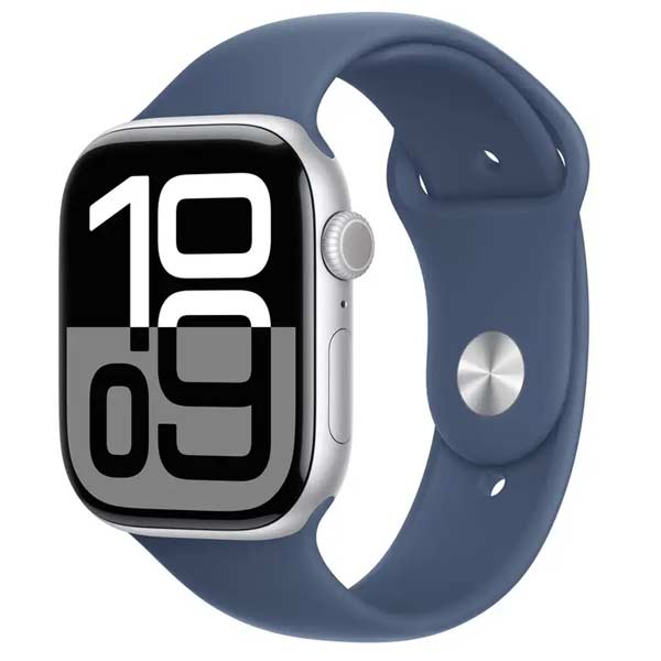 Apple Watch Series 10 GPS + Cellular 46mm stříbrný hliník s denimovým sportovním řemínkem - S/M Apple Watch Series 10 GPS + Cellular 46mm stříbrný hliník s denimovým sportovním řemínkem - S/M