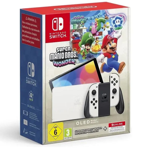 Nintendo Switch (OLED Model), white + Super Mario Bros Wonder + 12 měsíční předplatné na NSO Nintendo Switch (OLED Model), white + Super Mario Bros Wonder + 12 měsíční předplatné na NSO